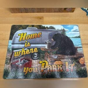 Black Bear Tempered Glass Cutting Board, 12”x16”. Camping.